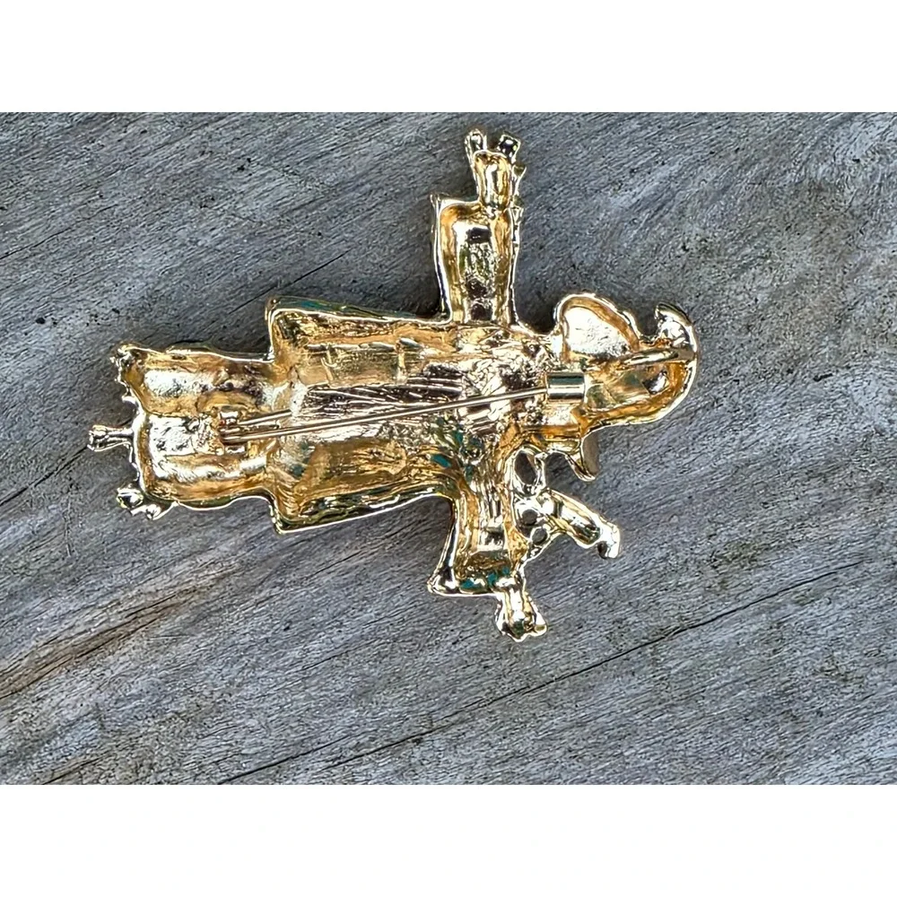 Scarecrow Brooch Gold Tone Enamel Fall Autumn Crow Rhinestone Pin